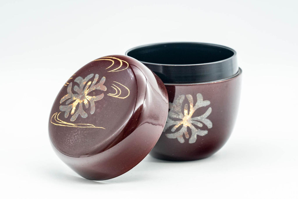 Japanese Natsume - Floral Red Burgundy Lacquer Matcha Tea Caddy - 100ml