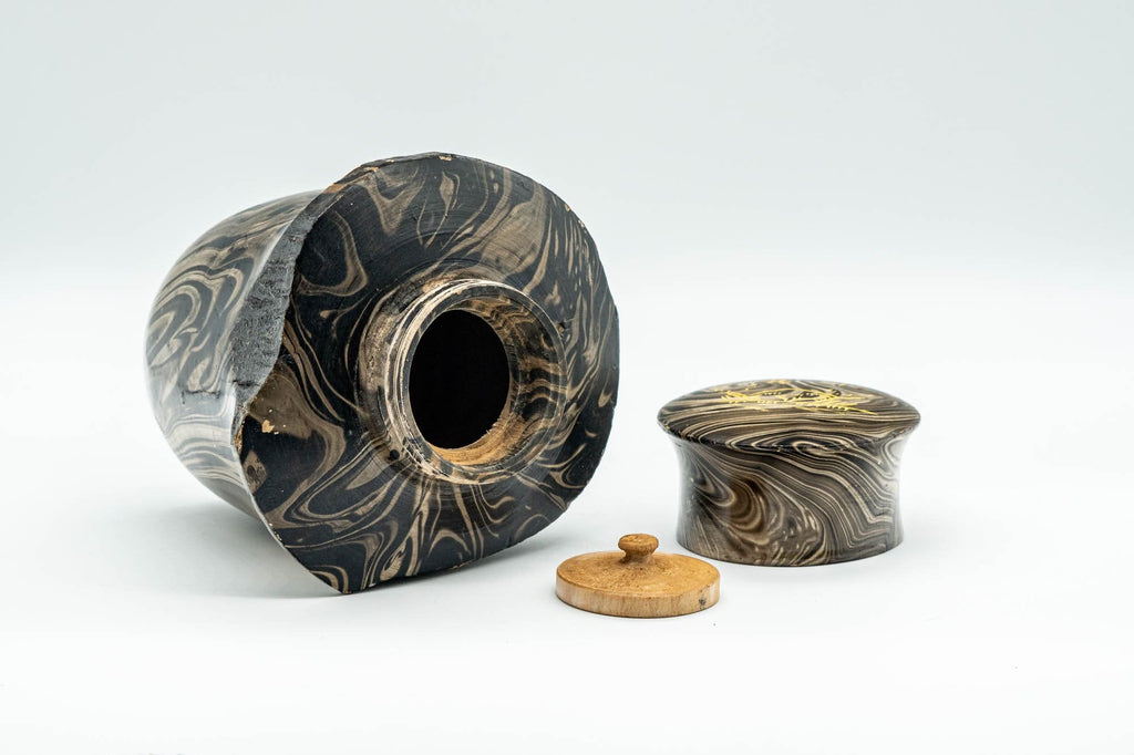 Japanese Chatsubo - Suminagashi Marbled Wooden Tea Canister - 200ml