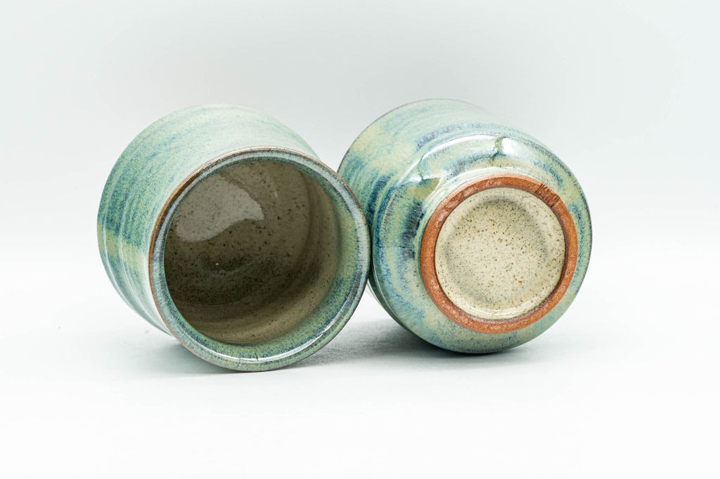Japanese Tea Set - Green Glazed Dobin Do-ake Teapot with Katakuchi Water Cooler and 2 Yunomi Teacups