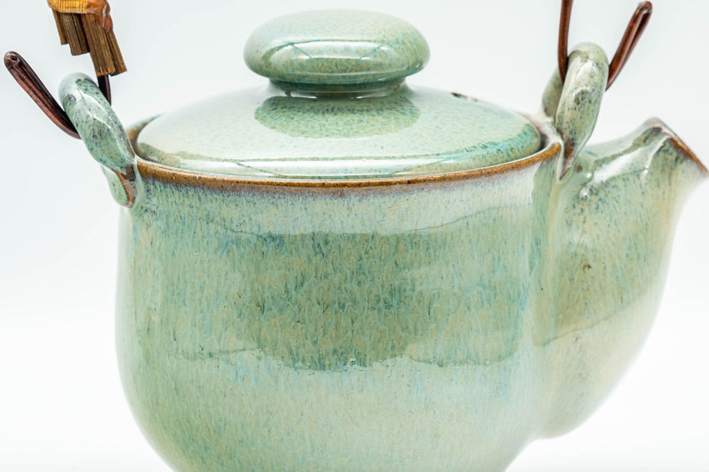 Japanese Tea Set - Green Glazed Dobin Do-ake Teapot with Katakuchi Water Cooler and 2 Yunomi Teacups