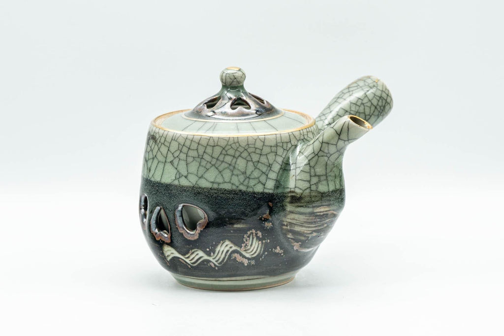 Japanese Tea Set - Obori Soma-yaki Double-walled Kyusu Teapot with 3 Yunomi Teacups