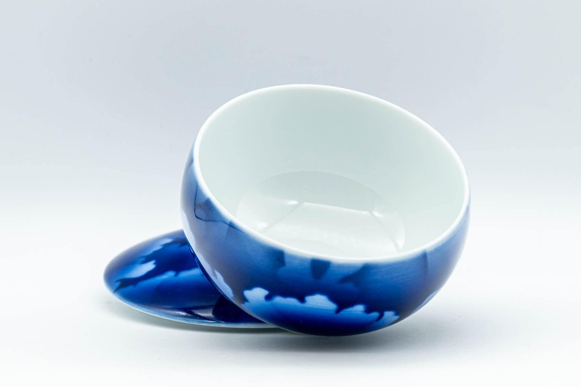 Japanese Tea Set - Blue Floral Debeso Dobin Teapot with 3 Lidded Yunomi Teacups