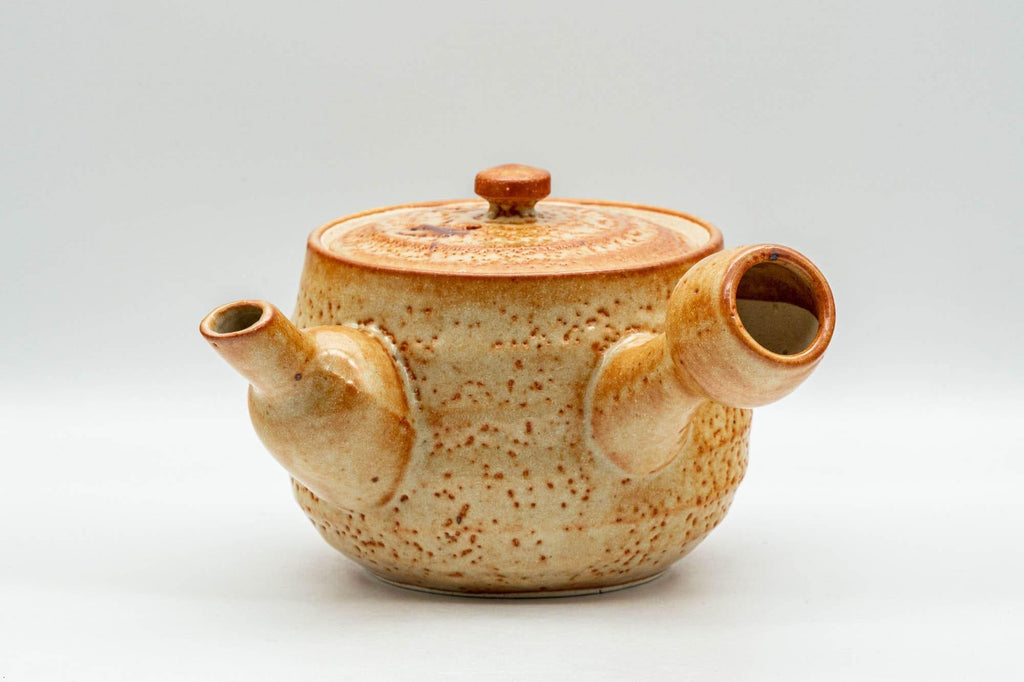 Japanese Tea Set - Orange Shino Glazed Debeso Kyusu Teapot with 3 Yunomi Teacups