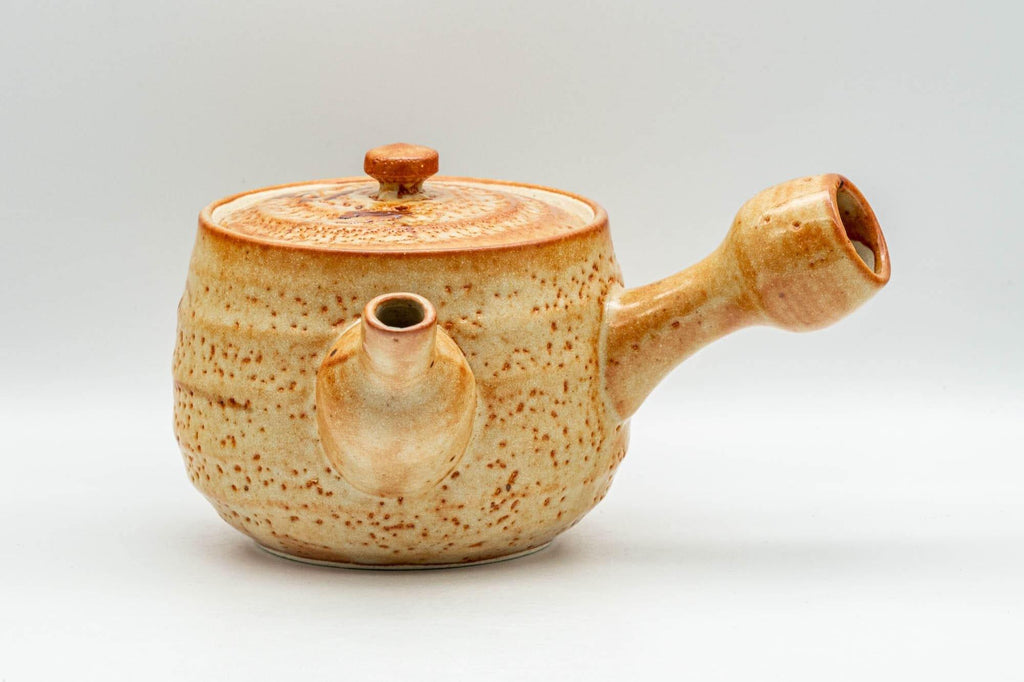 Japanese Tea Set - Orange Shino Glazed Debeso Kyusu Teapot with 3 Yunomi Teacups