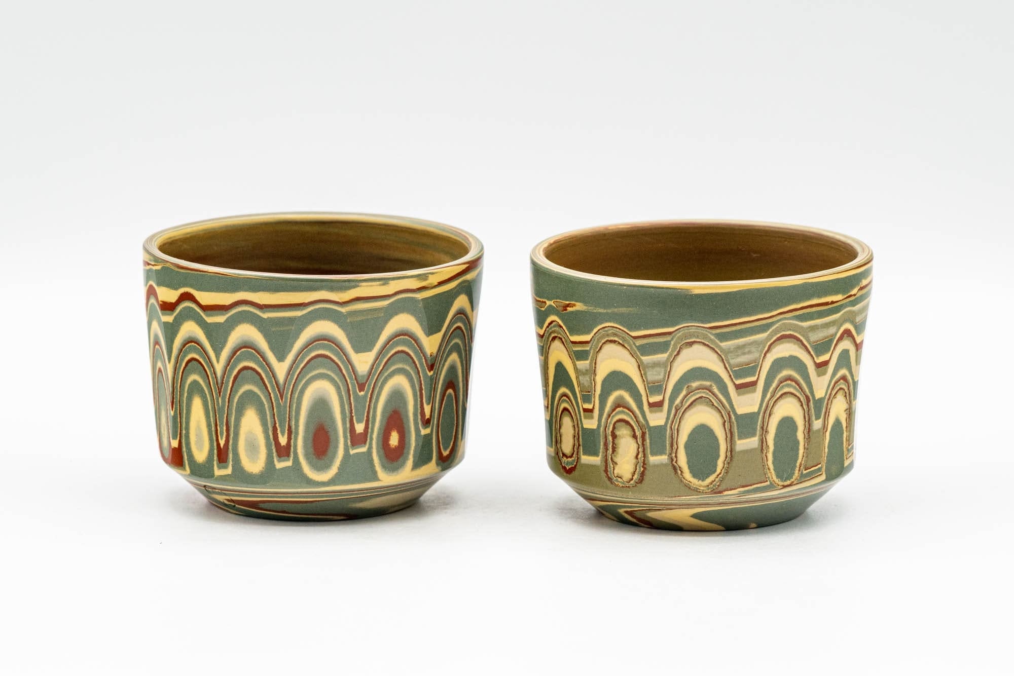 Japanese Teacups - Pair of 水上暁山 Mizukani Gyouzan Nerikomi Tokoname-yaki Yunomi - 100ml