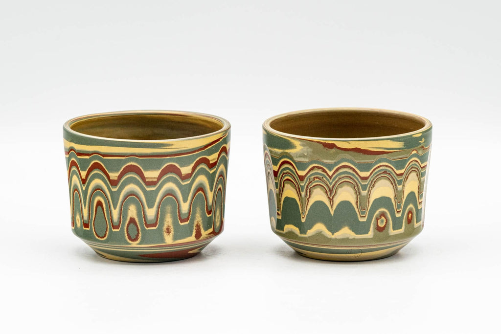 Japanese Teacups - Pair of 水上暁山 Mizukani Gyouzan Nerikomi Tokoname-yaki Yunomi - 100ml