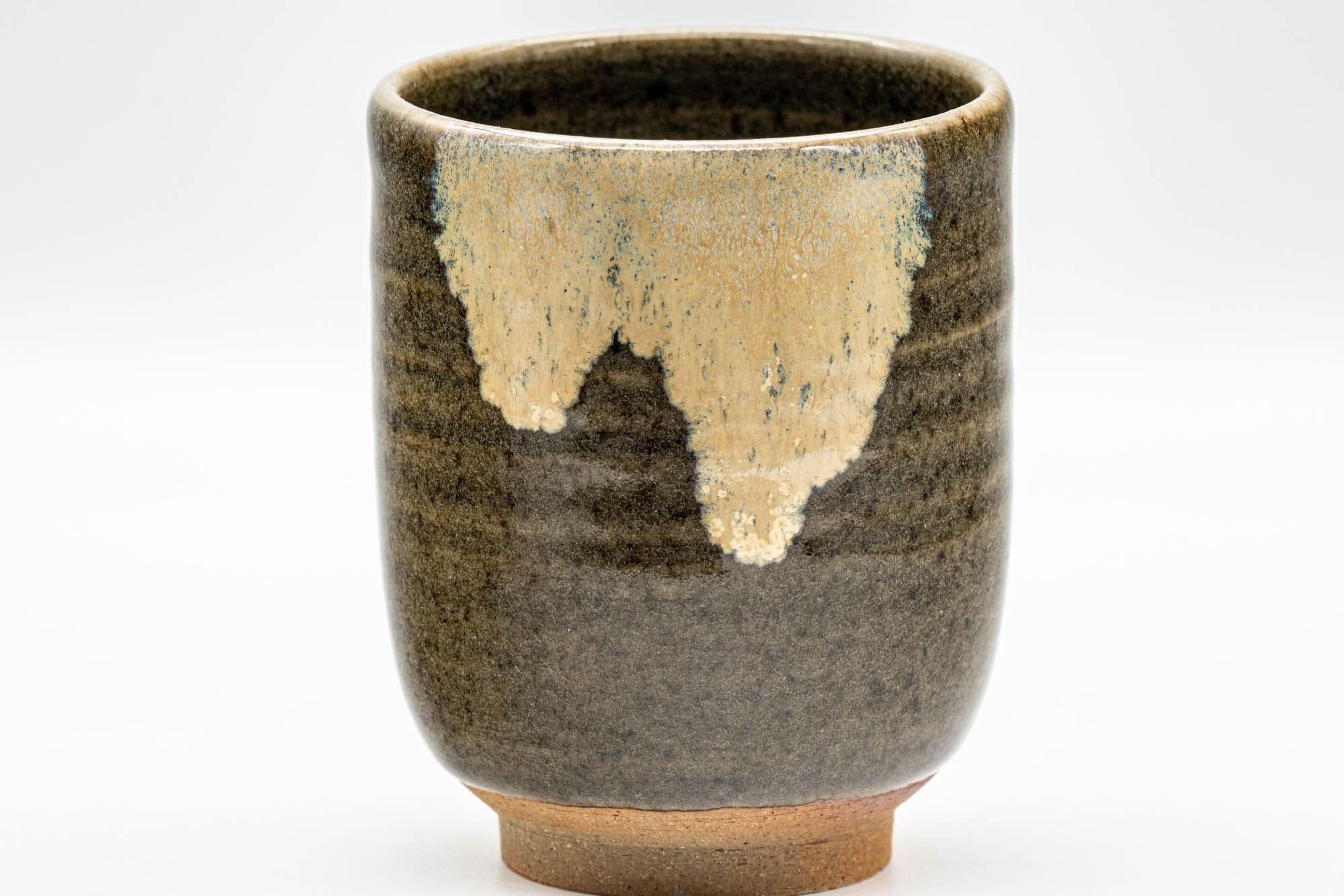 Japanese Teacups - Pair of Beige Green Drip-Glazed Meoto Yunomi