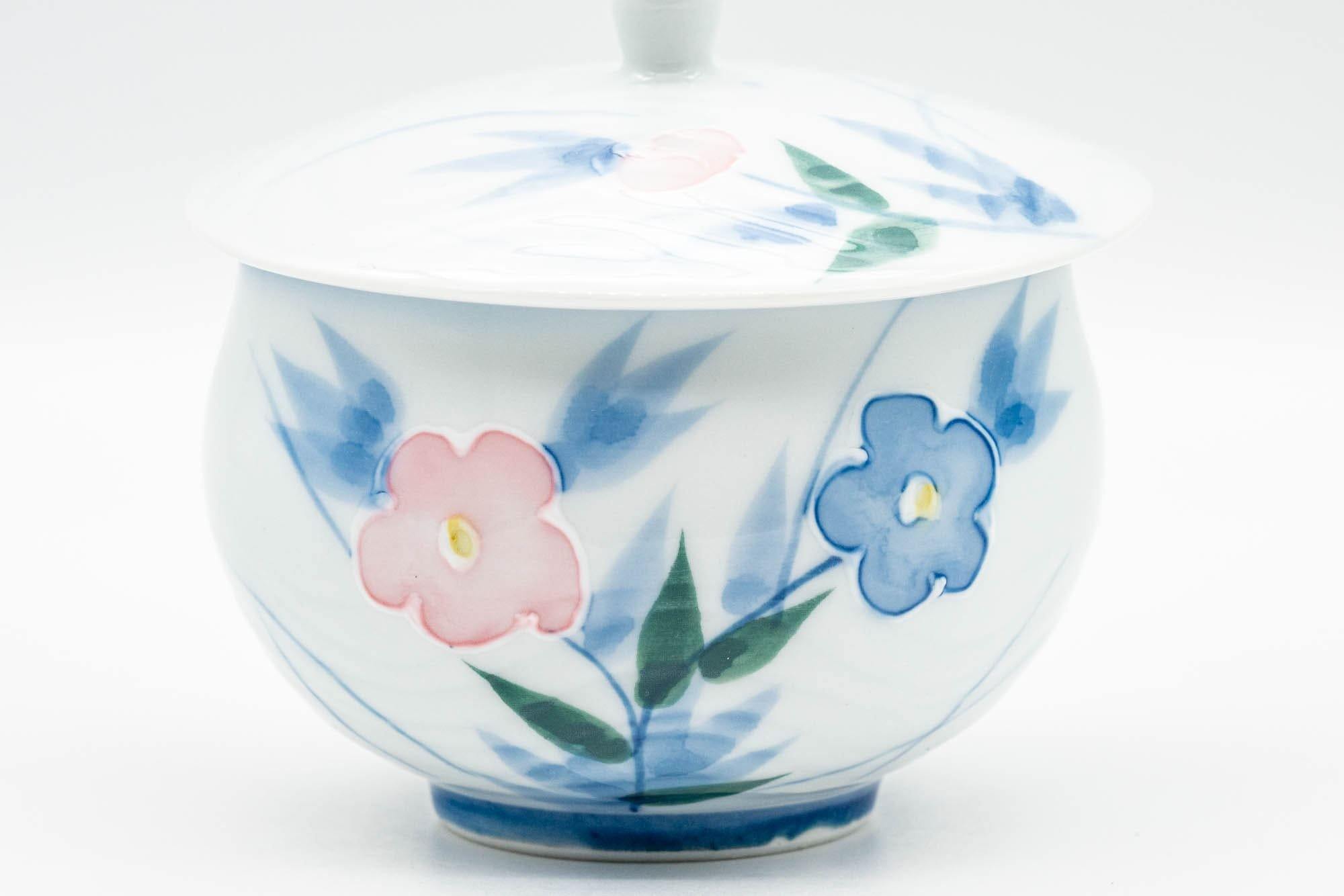 Japanese Teacup - Blue Pink Floral Arita-yaki Lidded Yunomi - 160ml