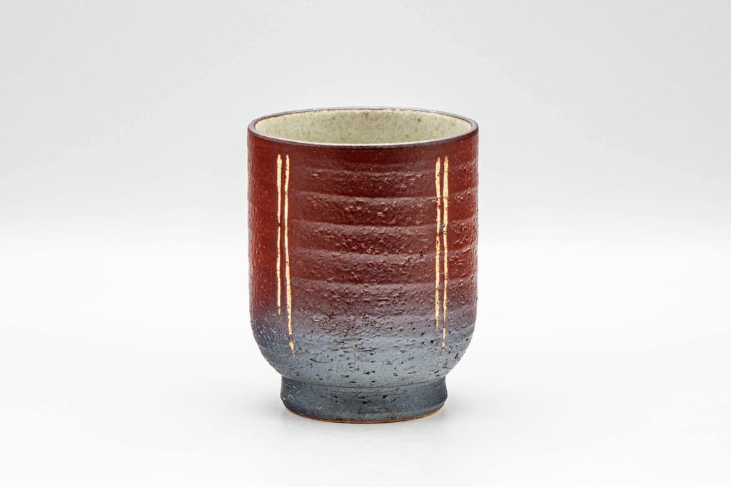 Japanese Teacup - Black, Red, and Beige Striped Yunomi - 160ml