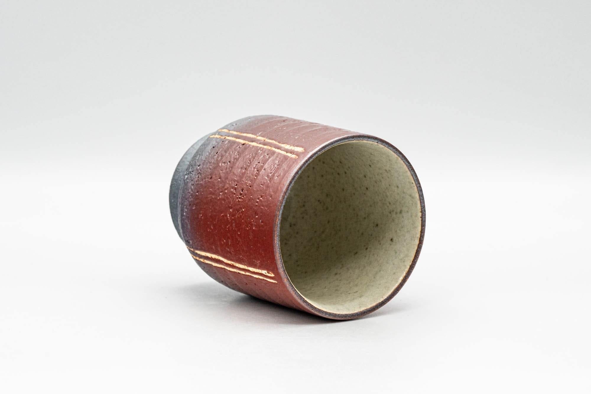 Japanese Teacup - Black, Red, and Beige Striped Yunomi - 160ml