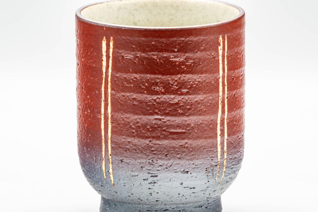 Japanese Teacup - Black, Red, and Beige Striped Yunomi - 160ml