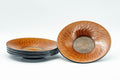 Japanese Chataku - Set of 5 Orange Outward Spiraling Black Lacquer Tea Saucers