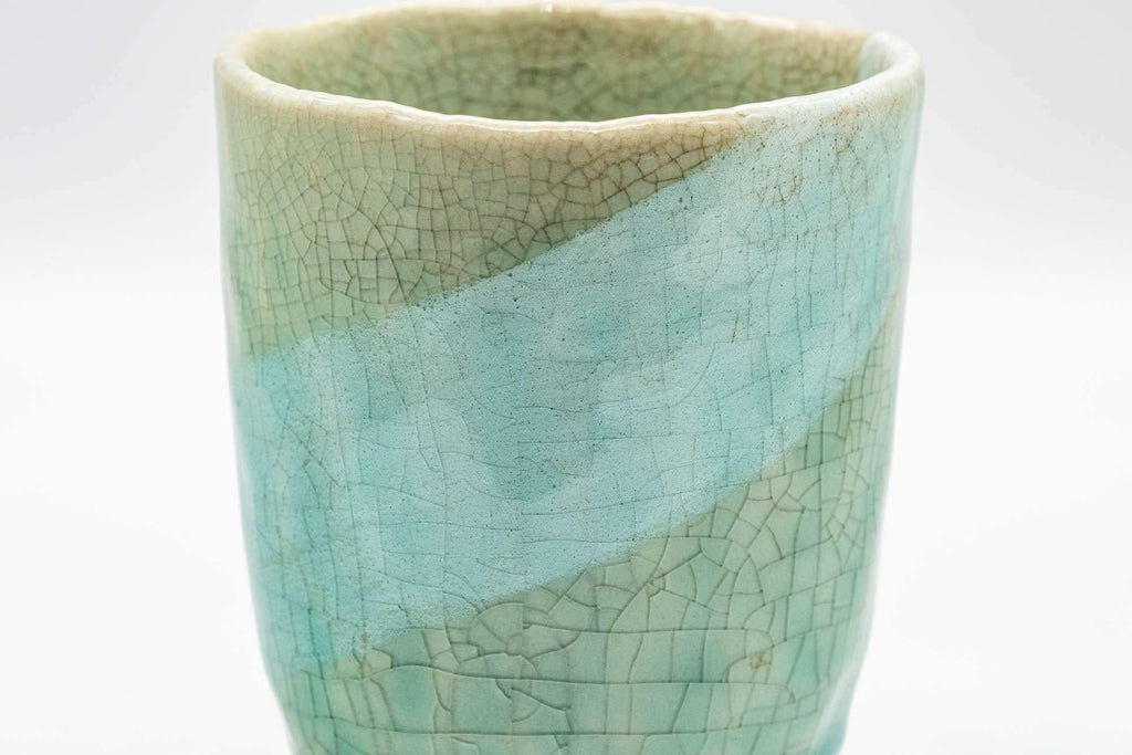 Japanese Teacup - Crazed Blue Green Glaze Wabi-Sabi Yunomi - 180ml