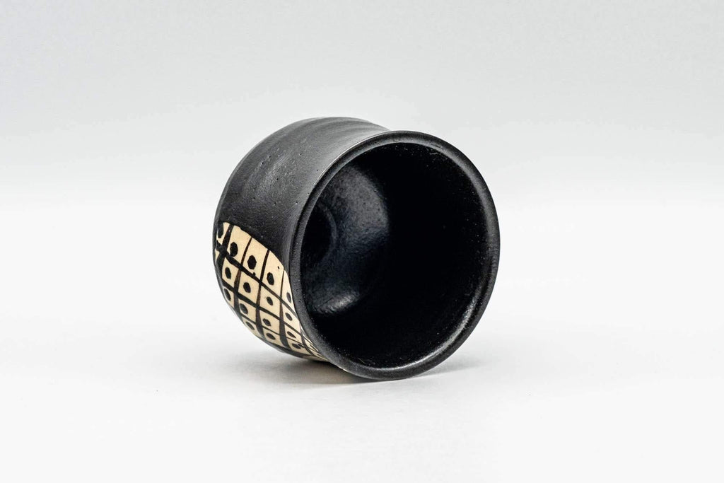 Japanese Teacup - Matte Black Glazed Geometric Motif Yunomi - 70ml