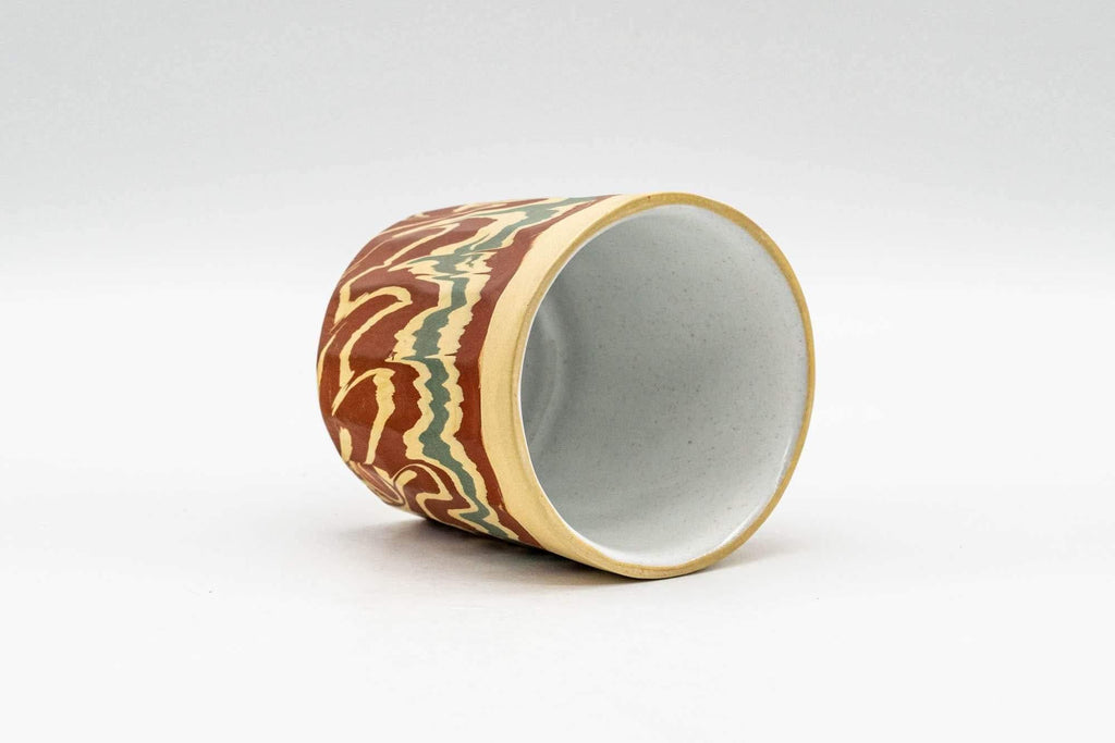 Japanese Teacup - Yellow Red Green and White Inner-Glazed Nerikomi Yunomi - 70ml