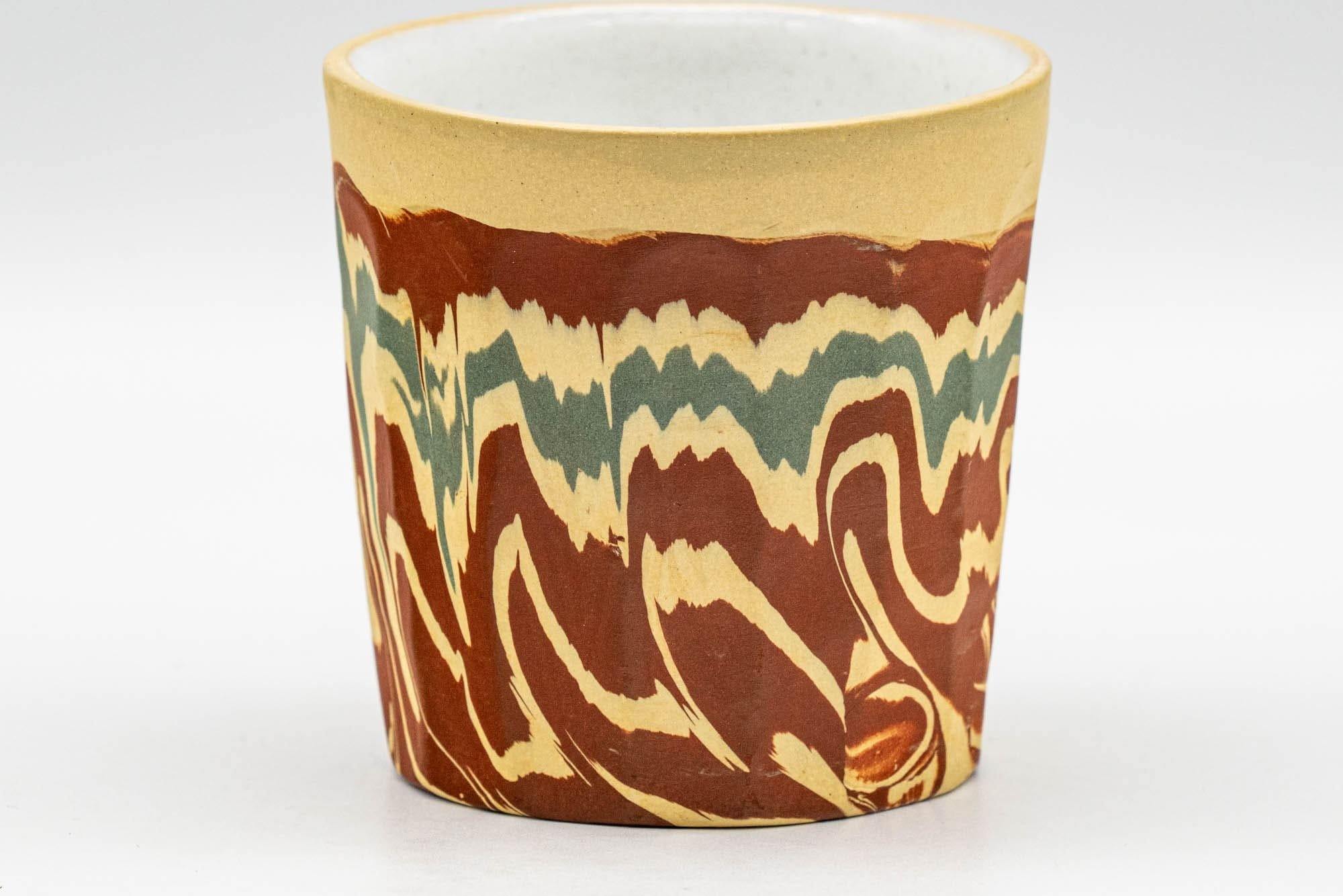 Japanese Teacup - Yellow Red Green and White Inner-Glazed Nerikomi Yunomi - 70ml