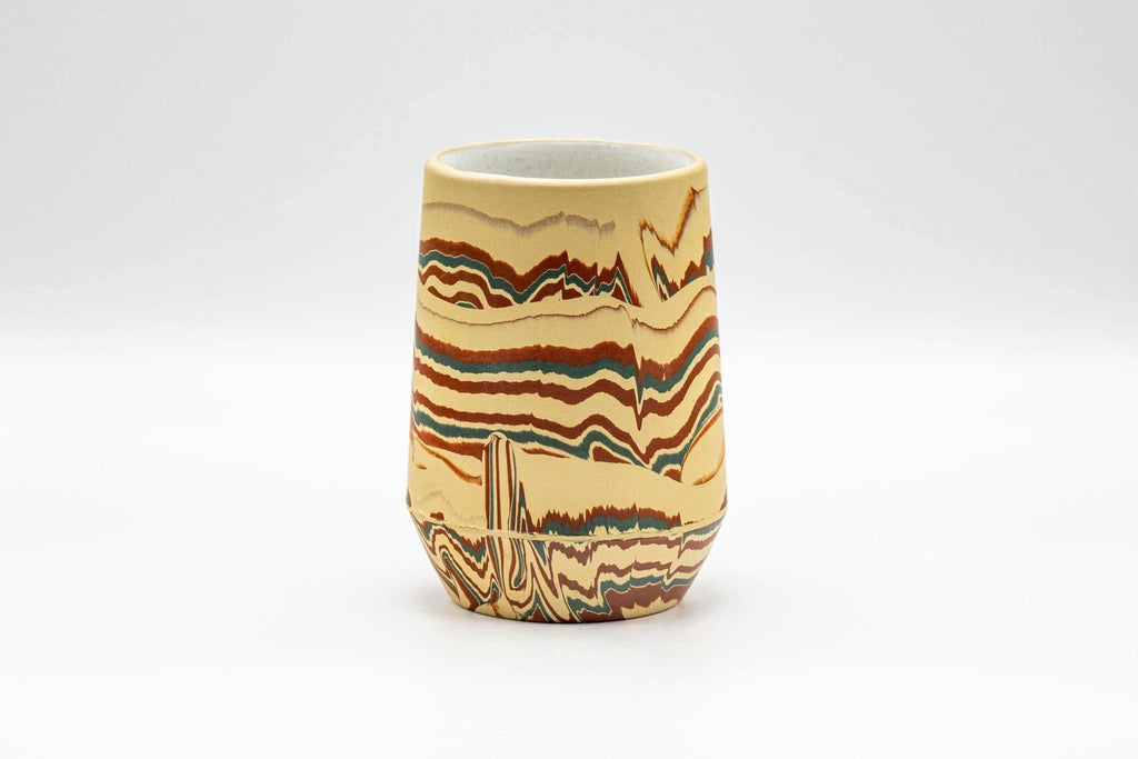 Japanese Teacup - Yellow Red Green and White Inner-Glazed Nerikomi Yunomi - 220ml