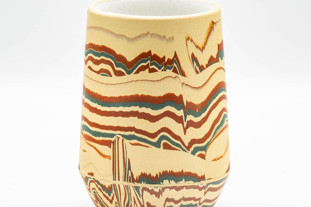 Japanese Teacup - Yellow Red Green and White Inner-Glazed Nerikomi Yunomi - 220ml