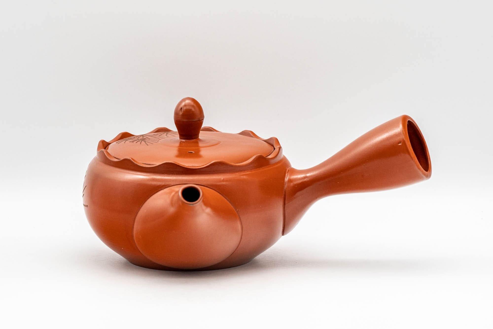 Japanese Kyusu - Crowned and Engraved Tokoname-yaki Teapot - 275ml