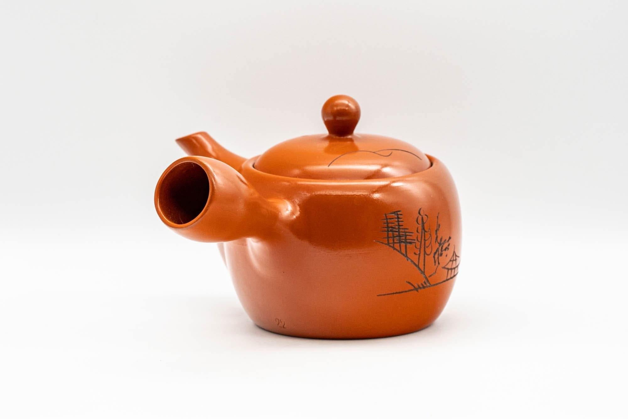 Japanese Kyusu - Engraved Landscape Tokoname-yaki Teapot - 325ml