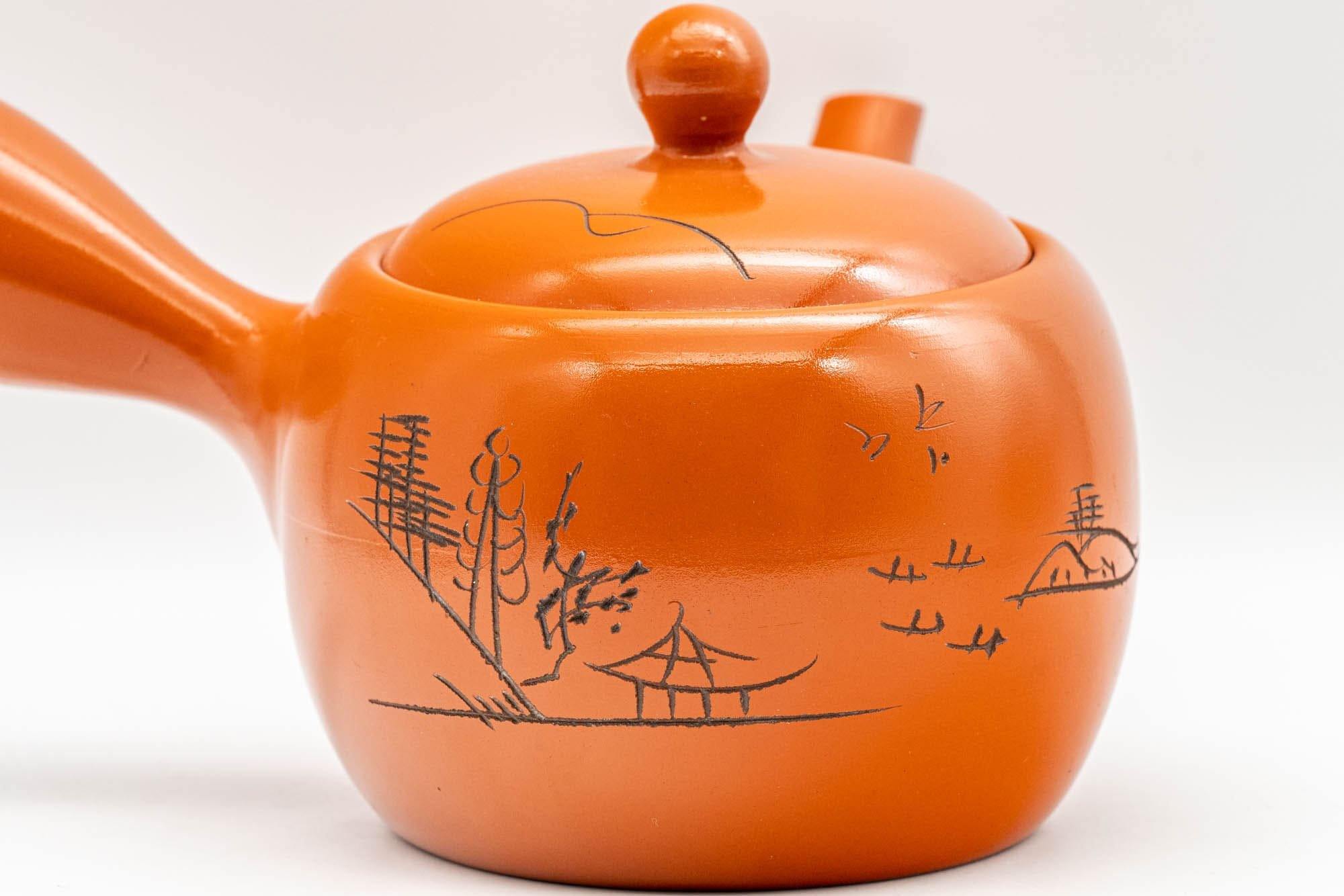 Japanese Kyusu - Engraved Landscape Tokoname-yaki Teapot - 325ml