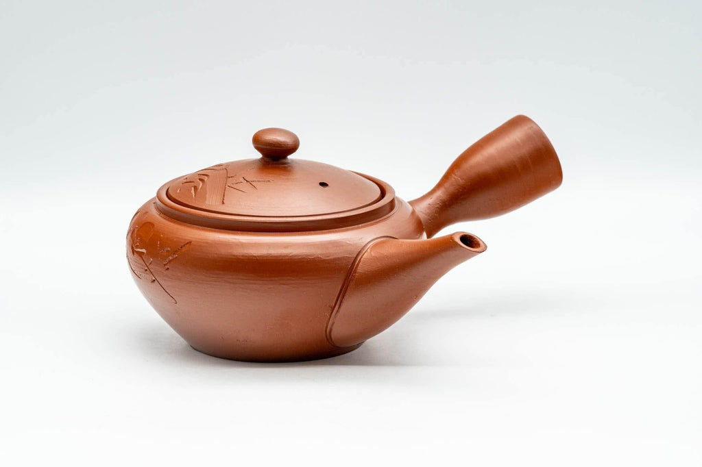 Japanese Kyusu - Engraved Floral Tokoname-yaki Debeso Teapot - 230ml