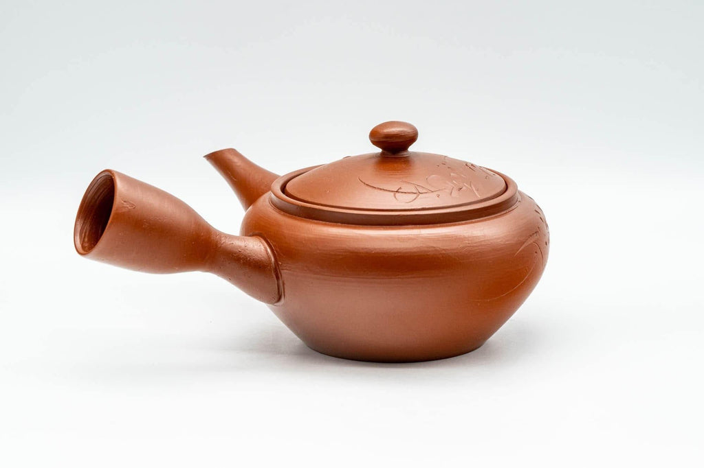 Japanese Kyusu - Engraved Floral Tokoname-yaki Debeso Teapot - 230ml