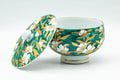 Japanese Teacup - Green White Floral Porcelain Arita-yaki Lidded Yunomi - 150ml
