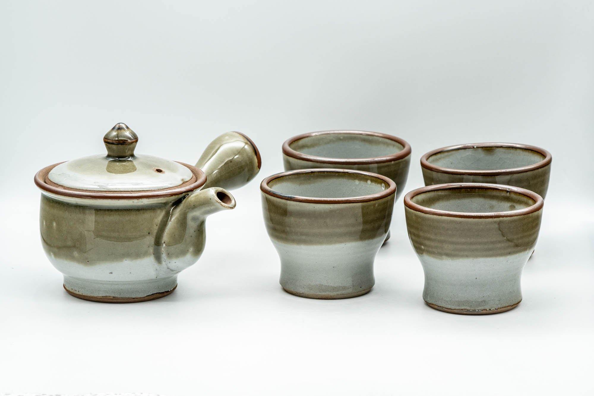Japanese Tea Set - Green Grey Do-ake Kyusu Teapot and 4 Yunomi Teacups