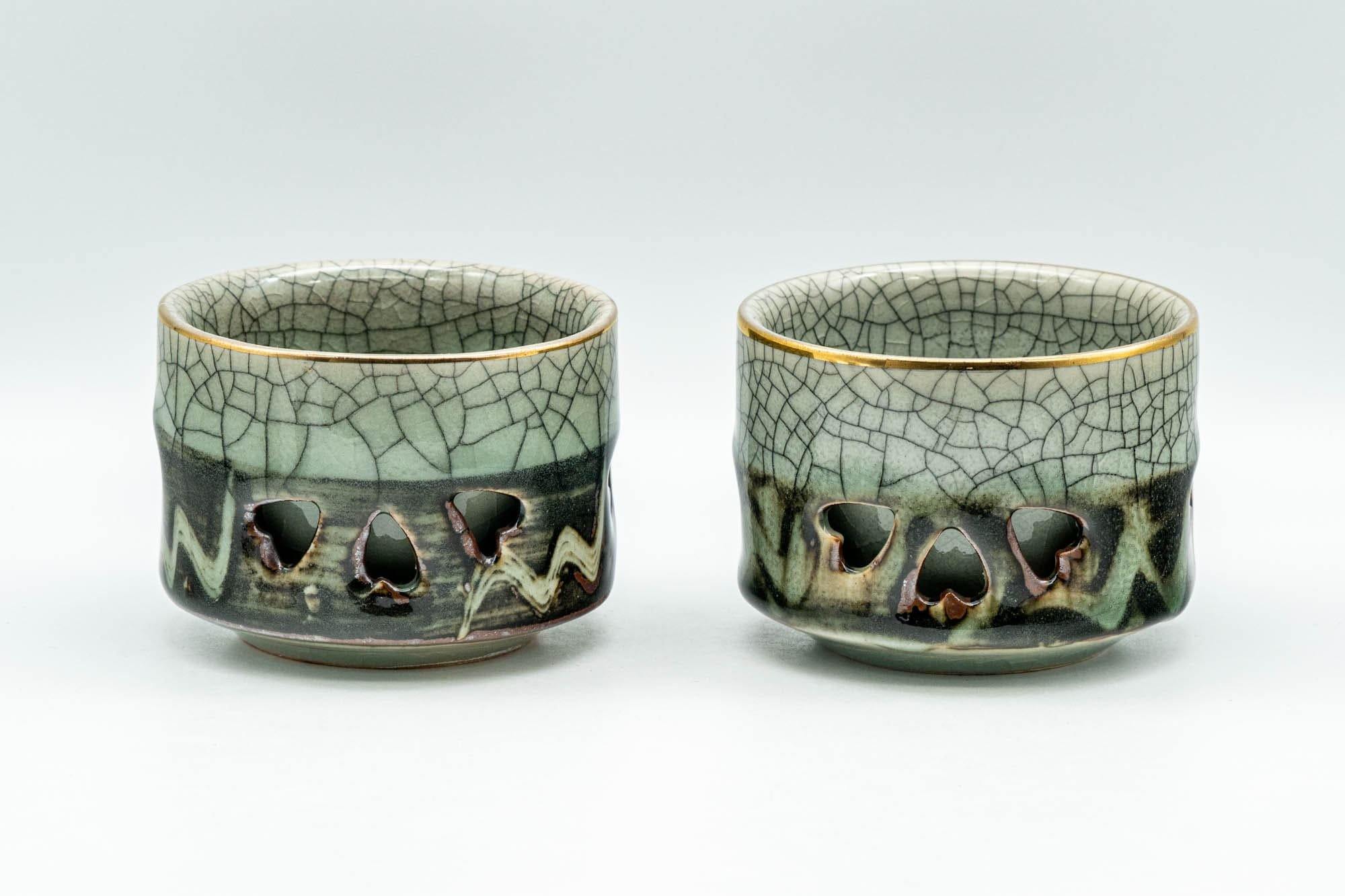 Japanese Tea Set - Double-walled Obori Soma-yaki Kyusu Teapot and 2 Yunomi Teacups