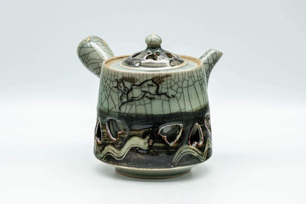 Japanese Tea Set - Double-walled Obori Soma-yaki Kyusu Teapot and 2 Yunomi Teacups