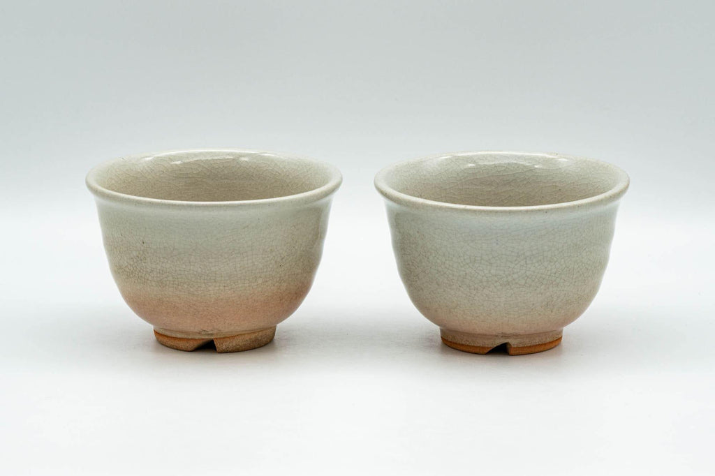 Japanese Teacups - Pair of Beige Peach Classic Hagi-yaki Yunomi - 100ml