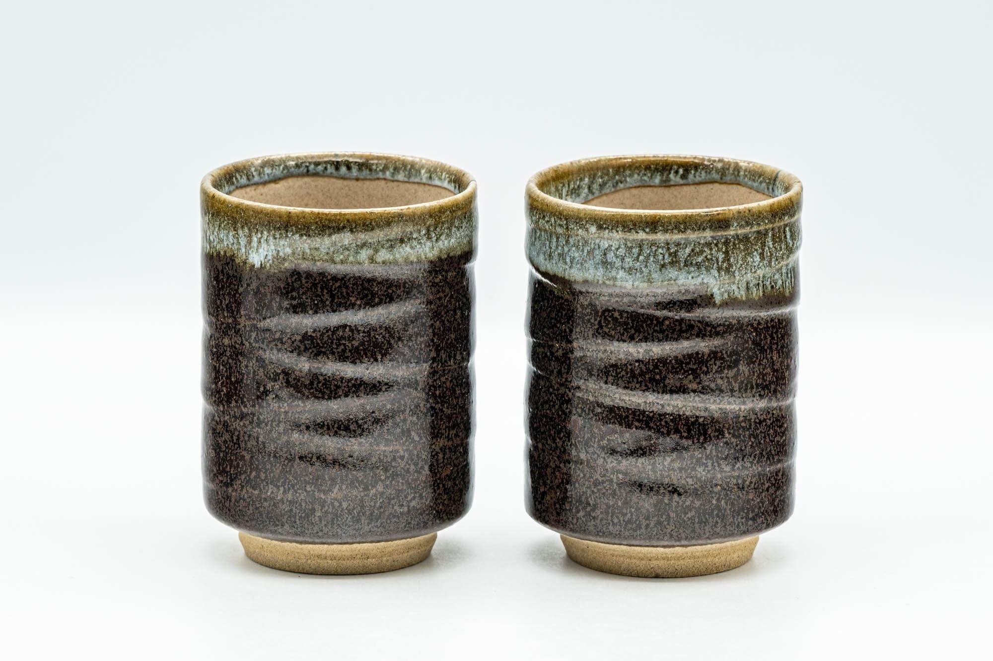 Japanese Teacups - Pair of Brown Drip-Glazed Yunomi - 140ml
