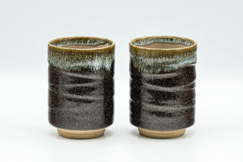 Japanese Teacups - Pair of Brown Drip-Glazed Yunomi - 140ml