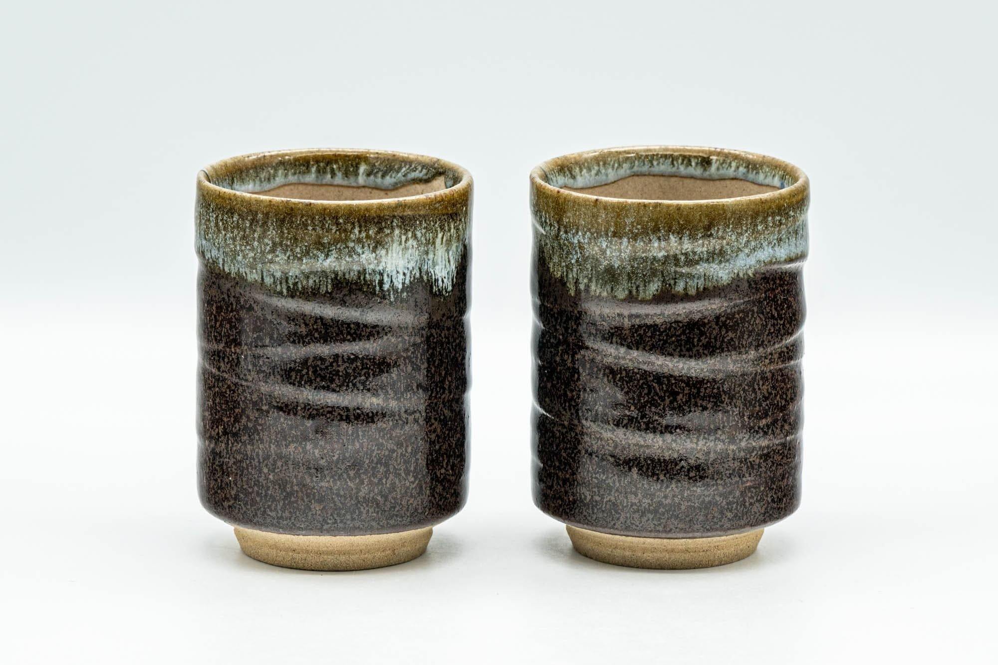 Japanese Teacups - Pair of Brown Drip-Glazed Yunomi - 140ml
