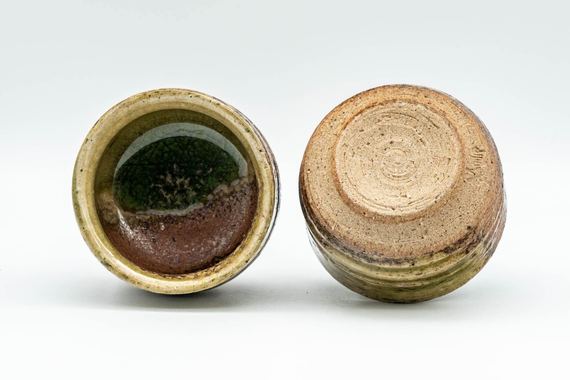 Japanese Teacups - Pair of Green Ash Glazed Shigaraki-yaki Guinomi - 40ml