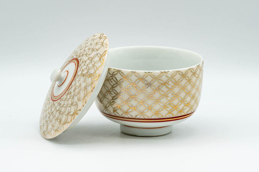 Japanese Teacup - Geometric Gold Kutani-yaki Lidded Yunomi - 100ml