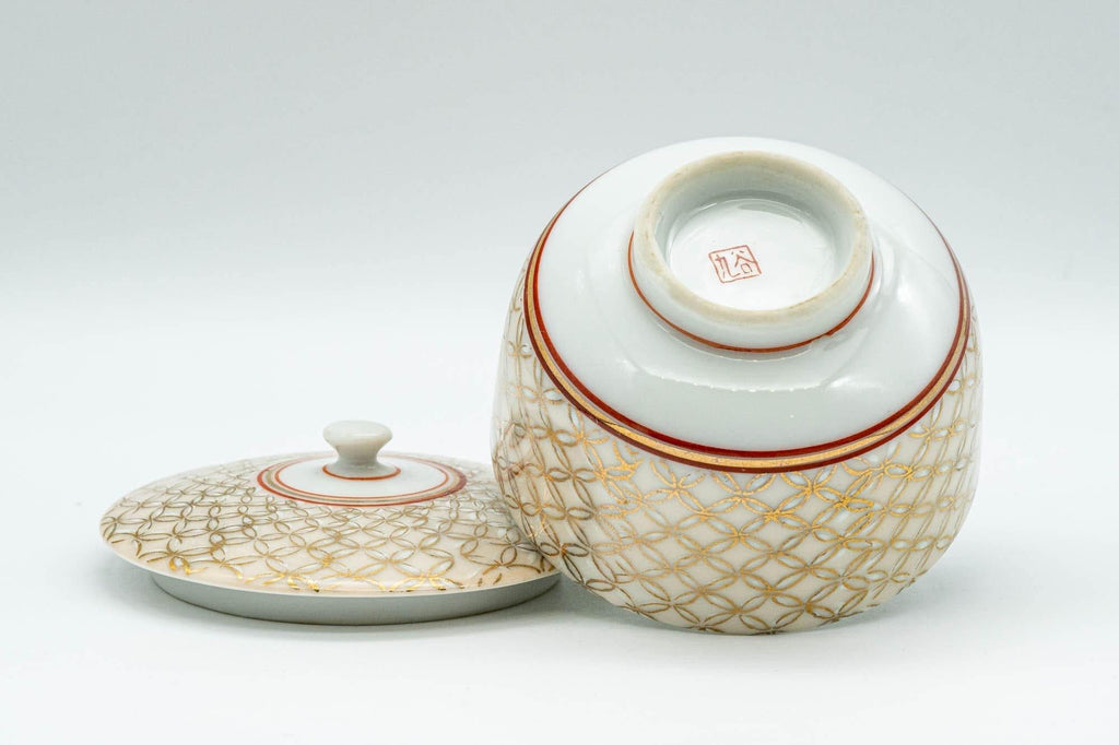 Japanese Teacup - Geometric Gold Kutani-yaki Lidded Yunomi - 100ml