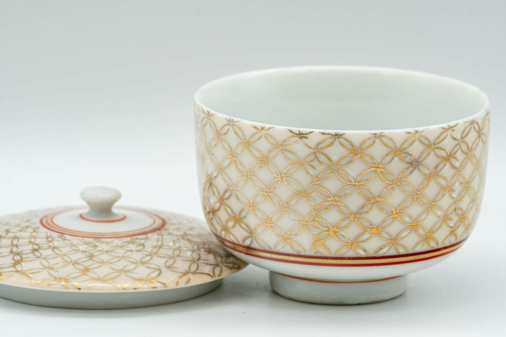 Japanese Teacup - Geometric Gold Kutani-yaki Lidded Yunomi - 100ml