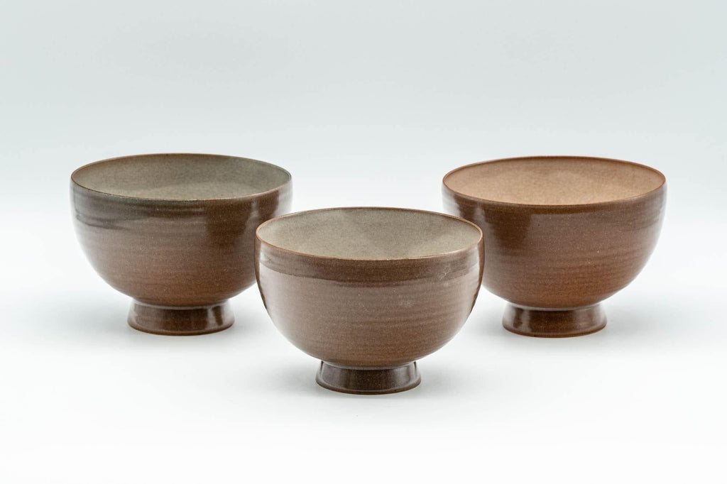 Japanese Teacups - Set of 3 Brown Glazed Lightweight Yunomi - 120ml
