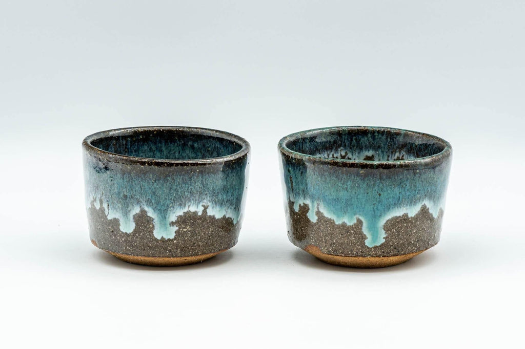 Japanese Teacups - Blue Turquoise Drip-Glazed Agano-yaki Yunomi - 100ml