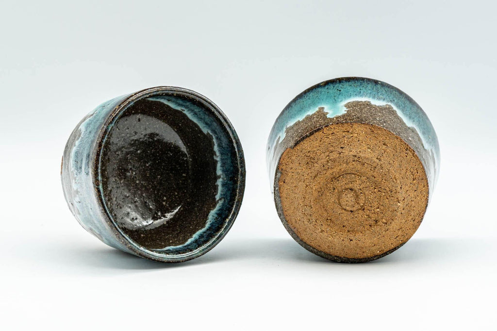 Japanese Teacups - Blue Turquoise Drip-Glazed Agano-yaki Yunomi - 100ml