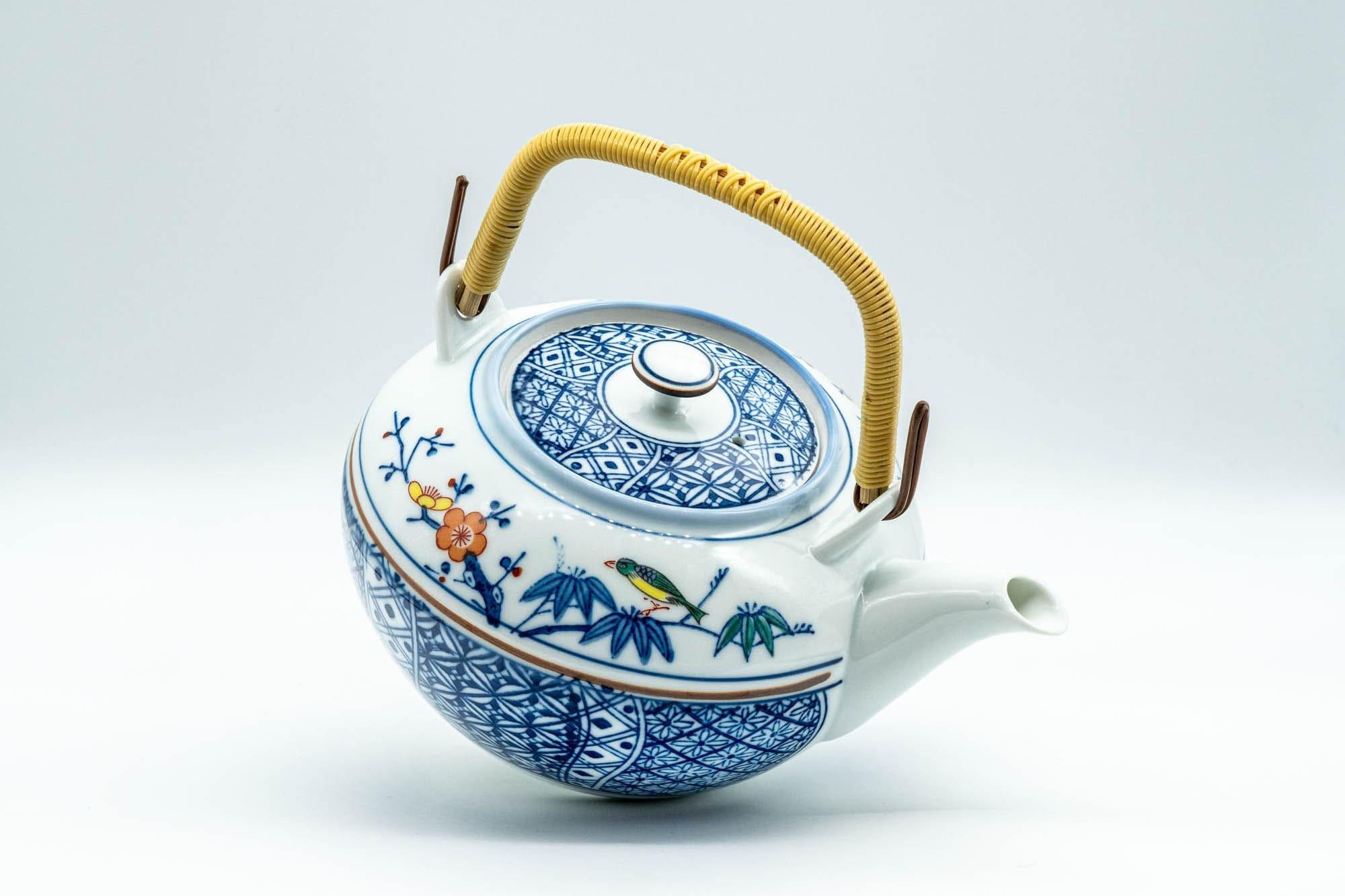 Japanese Dobin - Blue Floral Parrots White Debeso Teapot - 600ml