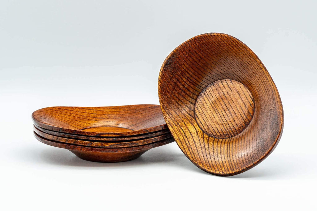 Japanese Chataku - Set of 5 Oval Wooden Tea Saucers