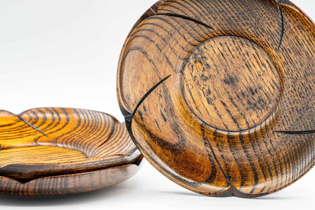 Japanese Chataku - Set of 3 Carved Wooden Tea Saucers