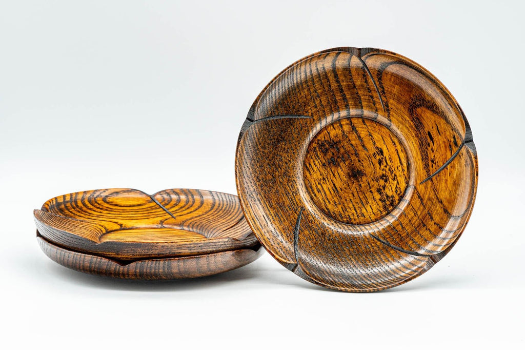 Japanese Chataku - Set of 3 Carved Wooden Tea Saucers