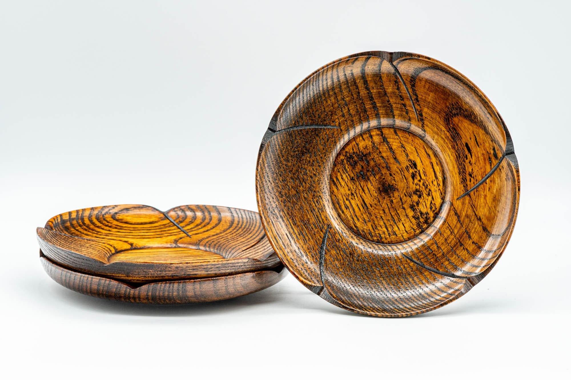 Japanese Chataku - Set of 3 Carved Wooden Tea Saucers