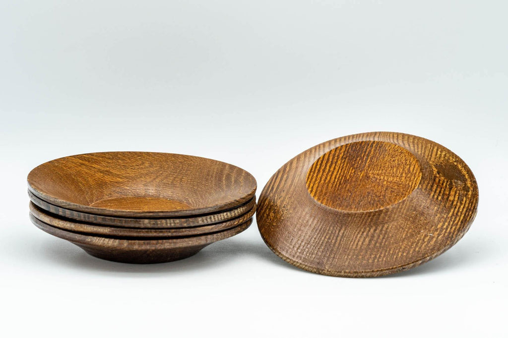 Japanese Chataku - Set of 5 Light Brown Wooden Tea Saucers
