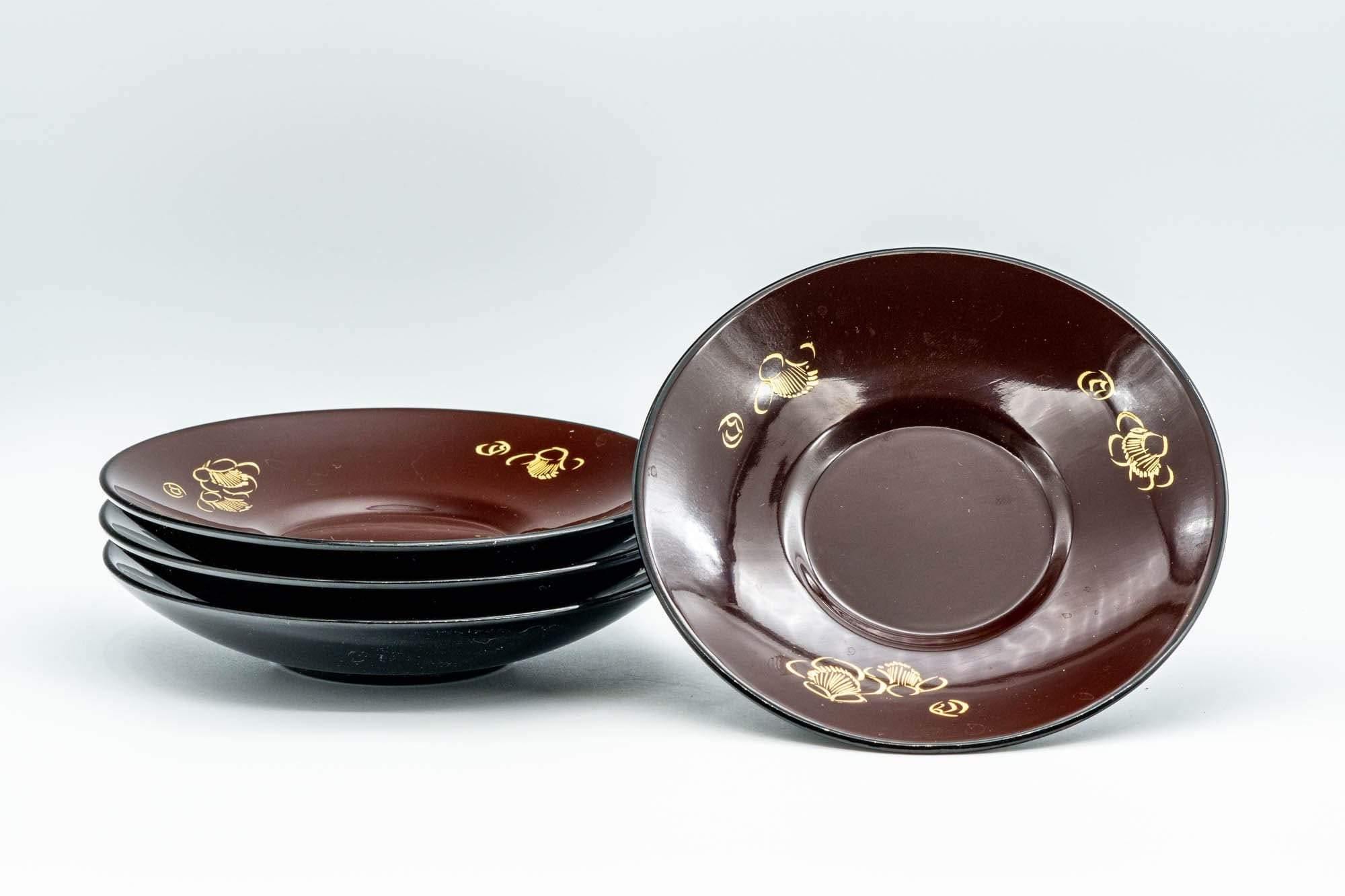 Japanese Chataku - Set of 4 Burgundy Gold Lacquer Tea Saucers