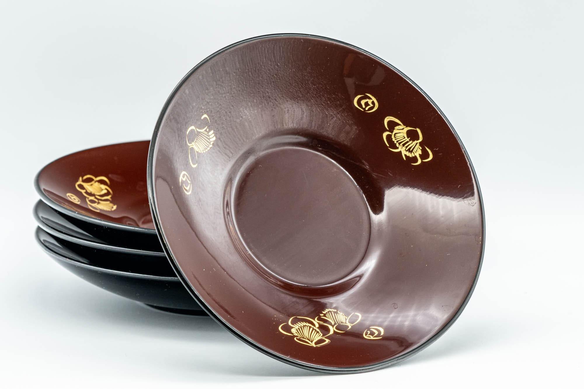 Japanese Chataku - Set of 4 Burgundy Gold Lacquer Tea Saucers